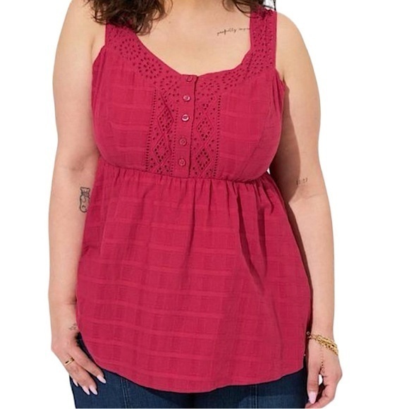 TORRID 100%‎ Cotton Babydoll Windowpane Button Front Tank NWT - Picture 2 of 7
